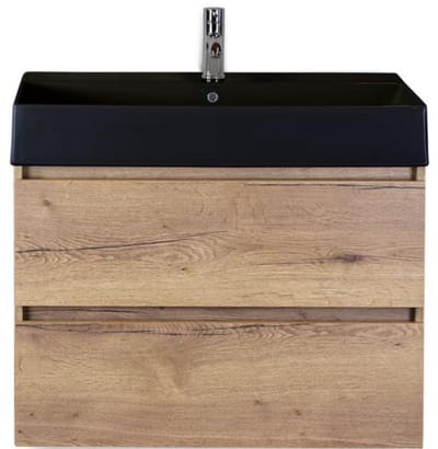 Maxx XL Badmeubelset 80 cm - Natuur Eiken - Wastafel Kube Zwart 1 Kraangat