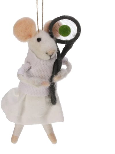 Muis met tennisracket vilt 6x10x15cm