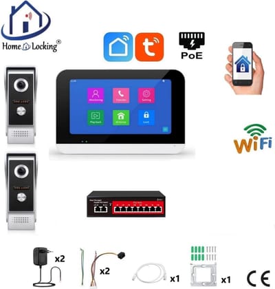 Smart WIFI deur intercom/videofoon 2 videodeurbellen en 1 touchscreen. T-2301-2-1