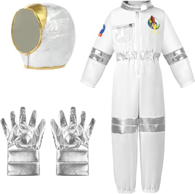 Unisex Astronaut Kostuum voor Kinderen - Ruimte Avontuur Outfit met Helm, Handschoenen en Jumpsuit voor Cosplay en Verkleedfeest