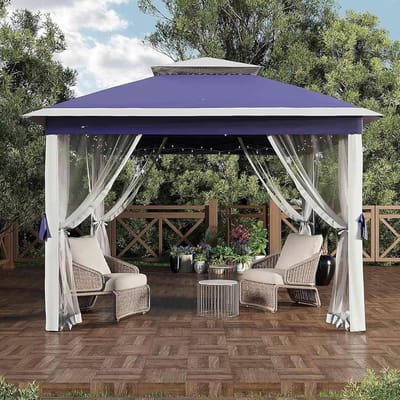 Pop-up partytent met muskietennet, marineblauw 3,3x3,3m, water- en UV-bestendige buitenoverkapping eenvoudig op te zetten