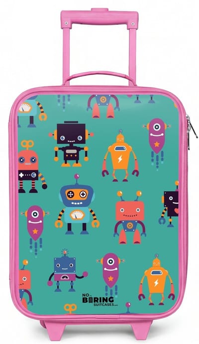 NoBoringSuitcases.com® - Kinderkoffer roze - Kindertrolley meisje - Robo rave - Koffer kind lichtgewicht - Reiskoffer trolley voor kinderen - Koffertje met lichtgevende wieltjes - Rolkoffer