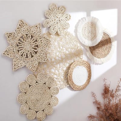 Set Van 7 Stuks, Wanddecoratie, Boheemse Wandmandenset, Wanddecoratie, Wanddecoratie Van Stro, Decoratie Voor De Entree Van Een Gastgezin, Handgeweven Hangdecoratie