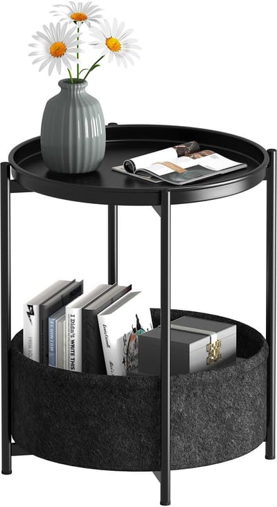 Ibenzoa® Ronde Bijzettafel in Zwart voor Binnen en Buiten Gebruik