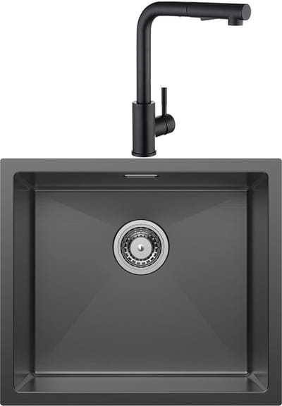 CECIPA max Spoelbak Antraciet 50x44cm - Spoelbak Keuken Met Keukenkraan - Spoelbakken Keuken - Enkele spoelbak - Wasbak Keuken - Met Sifon en Afvoerzeefje