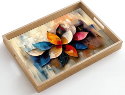Dienblad hout 50x35 cm - Schootdienblad - Bloem - Abstract - Kleurrijk - Bladeren - Borrelplank rechthoek - Plateau dienbladen