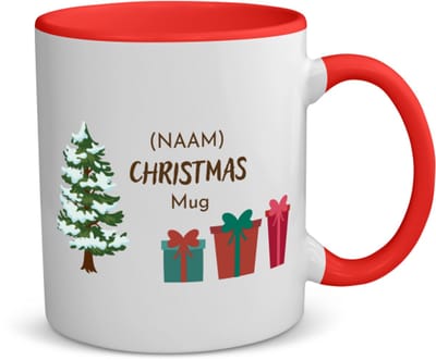 Akyol - kerst kerstboom met cadeautjes met eigen naam koffiemok - theemok - rood - Kerstmis - kerst beker - winter - kerst - christmas - kerst cadeau - 350 ML inhoud