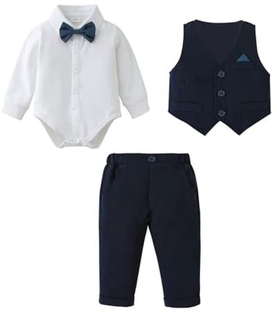 Kleding Set voor Baby Jongens 3-24 Maanden - Romper, Broek, Vest en Vlinderdas