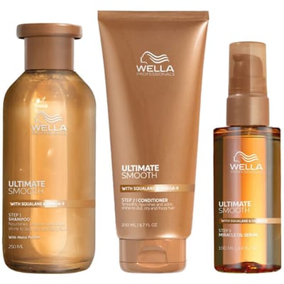 Wella Ultimate Smooth Shampoo 200ml + Conditioner 200ml + Miracle Oil Serum 100ml