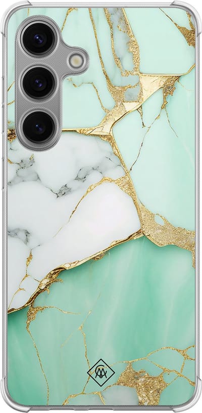 Casimoda® hoesje - Geschikt voor Samsung Galaxy S24 - Marmer Mintgroen - Shockproof case - Extra sterk - TPU/polycarbonaat - Mint, Transparant