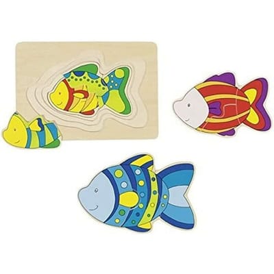 GOKI Puzzel - Vis - 11 Delen - 4 Lagen - 18X12,5X1,4Cm - Hout - 2 Jaar