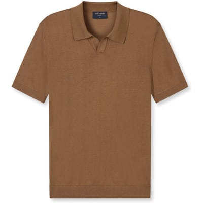 OLYMP modern fit gebreide polo katoen met lyocell - korte mouw - lichtbruin