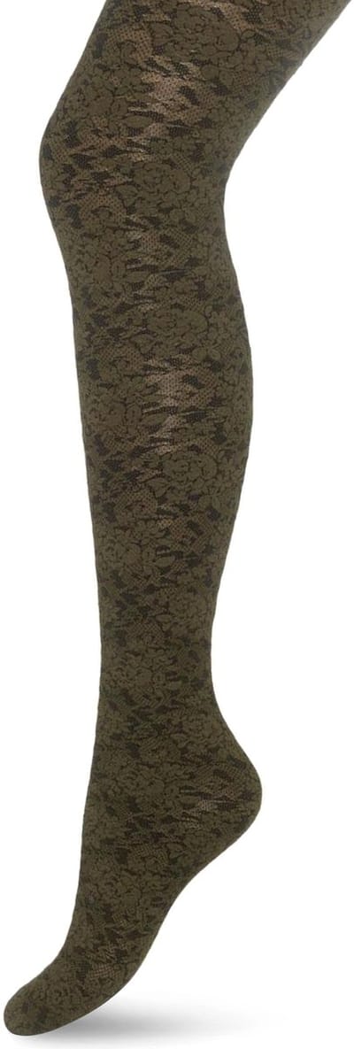 Bonnie Doon Panty met Kant 60 Denier Donker Groen Dames maat 36/38 S - Kanten Bloem Motief - Tekent Niet - Bloemen Print - Chique Bloemenprint - Gladde Naden - Maximaal Draagcomfort - Donkergroen - Leger - Olijfgroen - Olive - BN251966.304