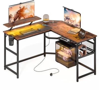L-vormige Gaming Desk met LED Verlichting en USB Poorten - 130x130cm Hoekbureau voor Thuiswerk en Studie