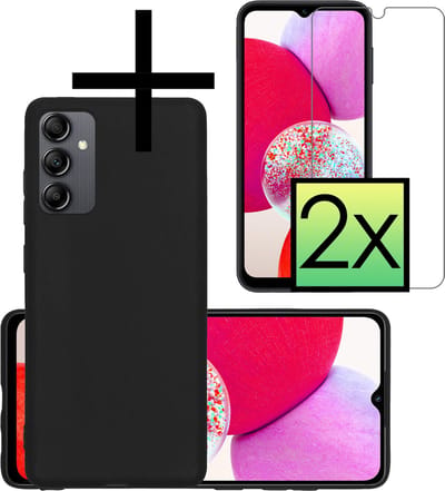 Hoesje - Met 2x Screenprotector - Geschikt voor Samsung Galaxy A14 - Sterk & Shockproof - Back Cover - Siliconen Case - Telefoon Hoes - Zwart