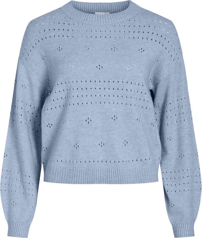 Vila Trui Viril L/s O-neck Pointelle Knit Top 14101222 Kentucky Blue/melange Dames Maat - L