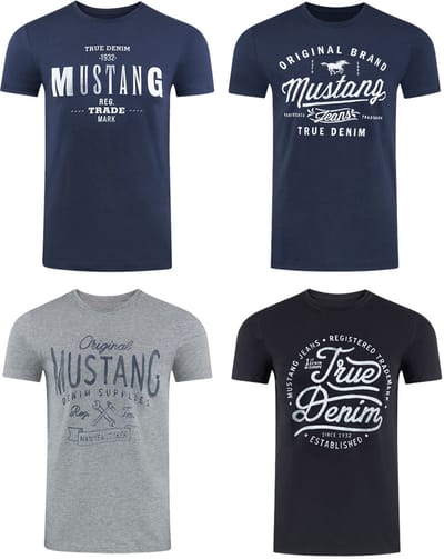 Mustang Heren T-Shirt 4er Pack regular fit Veelkleurig S Ronde Hals Volwassenen gemaakt van 100% katoen