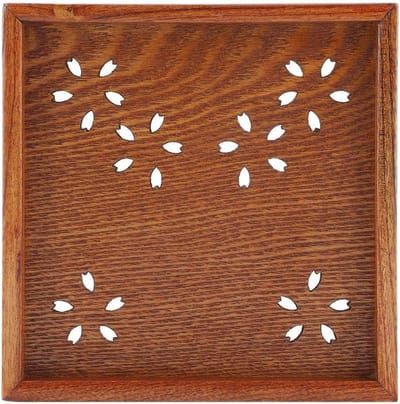 Houten Theeschaal met Holle Bloemontwerp voor Maaltijden en Aperitiefgerechten (18 x 18 cm)