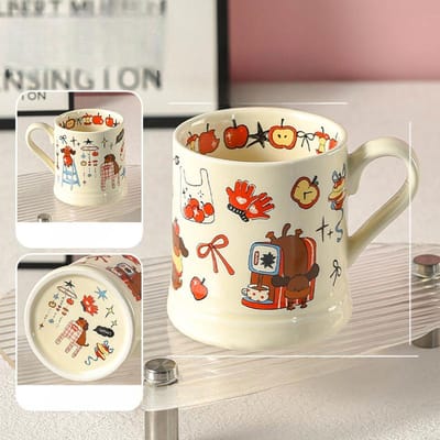 Keramische Mok Hoge Waarde Retro Schattige Melkbeker Frans Huis Magnetron Kan Verwarmen Koppels Bekers voor Vrouwen 370ml white
