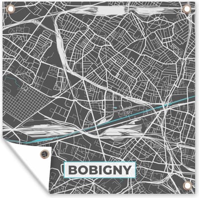Tuin poster Plattegrond – Bobigny – Stadskaart – Kaart – Frankrijk - 200x200 cm - Tuindoek