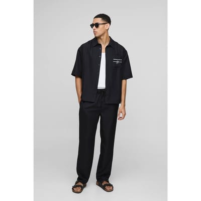 Oversized Soft Twill Shirt & Trouser Set | Black | Size XS