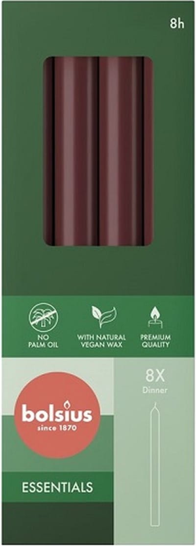 Bolsius - Dinerkaarsen - 230/20 - 8 stuks per verpakking - Velvet Red