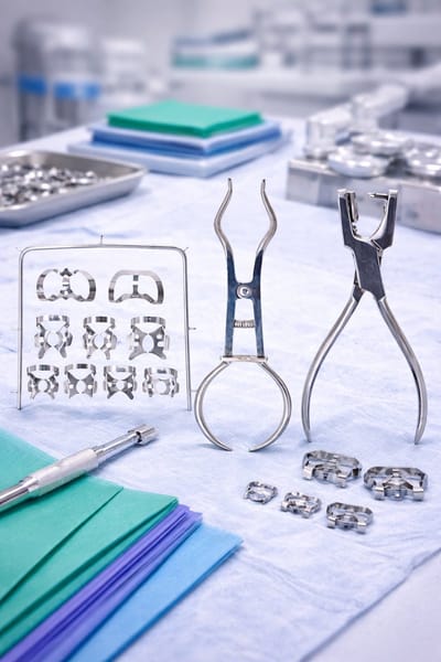 Belux Surgical Instruments /Cofferdam Set – Gaatjestang + Klemtang + Accessoires – Set van 3 – Tandheelkundige Rubberdam Instrumenten – RVS – Niet Steriel (Steriel Verpakt)