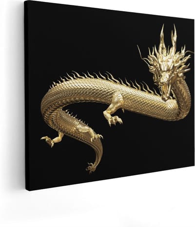 Artaza Canvas Schilderij Gouden Draak - 50x40 cm - Wanddecoratie Dieren - Muurdecoratie Woonkamer - Kamer Accessoires Mythisch