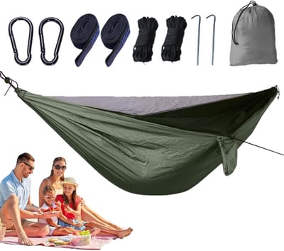 Vlieg net hangmat - Kampeerhangmat met net - Buiten ontspannen - Ademend en stevig - 270x140 cm - Legergroen