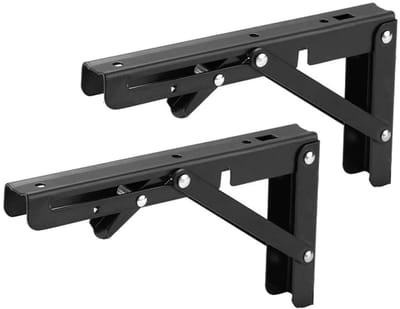Dailygoods- Plankdrager Ruimtebesparend - Inklapbare Plankdrager - Plankdragers Zwart - Plankdragers Staal - 200mm - 2 Stuks - Plankbeugel