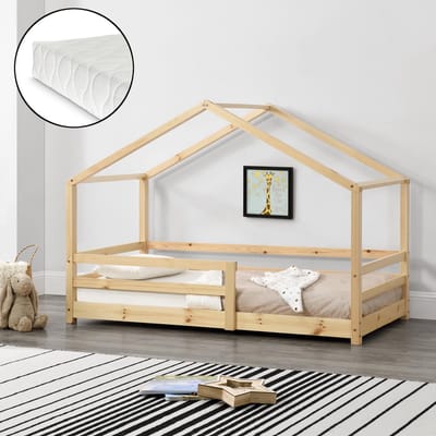 Kinderbed Knätten grenen huisbed met matras 90x200 cm hout