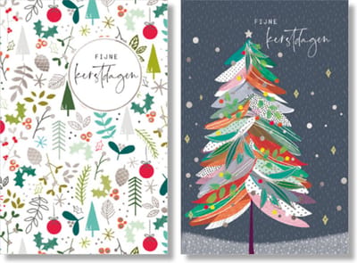 MGPcards - 2 doosjes à 10 Luxe dubbele wenskaarten - Kerst/Feestdagen - Foliebewerking - Witte envelop - 10.5 x 16 cm - 2 Motieven per doosje