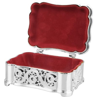 Boîte de rangement à bijoux en métal, style vintage, petit coffre au trésor, organiseur de bijoux pour boucles d'oreilles argenté
