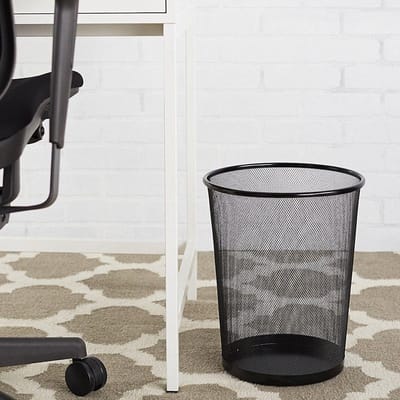 Design Ronde Prullenbak voor Kantoor - Papierbak - Mesh - Metaal - Papiermand - Prullenmand voor onder Bureau - Zwart