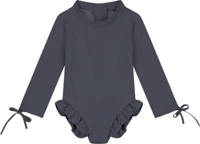Supercute badpak UV-Zwempak - UPF50+, antraciet grijs met lange mouwen, drukknoopjes en ritssluiting maat 74/80