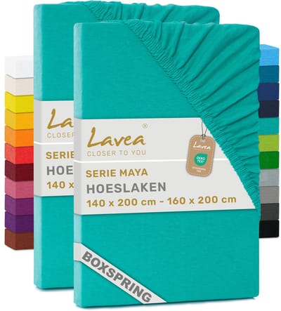 Lavea® Set van 2 Hoeslakens 140x200 cm – voor Dikke Matrassen tot 35 cm, voor Boxspring & Waterbed – 100% Katoen – met Elastiek – Hoge Kwaliteit – Turquoise