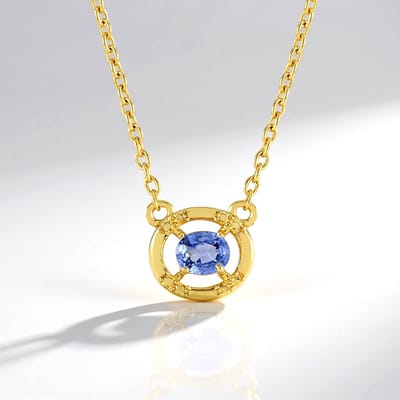 Cavill - Zilveren Ketting met Blauwe Ceylon Saffier 0,222 ct - 925 Sterling Zilver Verguld - Ovaal Briljant - Delicate & Elegante Sieraad