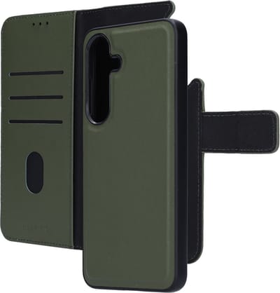 Mobiparts hoesje geschikt voor Samsung Galaxy S25 - Wallet 2-in-1 Boekhoesje - MagSafe - Echt Leder - Uitneembare Case - Sterke Magneet Sluiting - Contactloos betalen - Groen