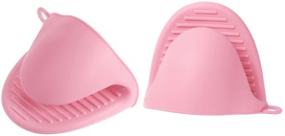 2-stuks Mini siliconen ovenwanten - Ovenwanten - Hittebestendige handschoenen - Vingerbeschermers - Handschoenen - 11*8,5*7 cm - Antislip en hittebestendig - Geschikt voor ovens, magnetrons, grills, enz. - Roze