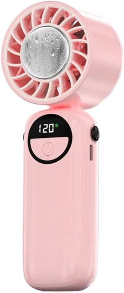 Ventilator - Handventilator - Mini ventilator - Handventilator oplaadbaar - Tafelventilator - Draagbare handventilator - 120 instelbare snelheden - Van 3000 mAh - Met digitaal display - 90° opvouwbare - Op kantoor en buitenshuis - Roze