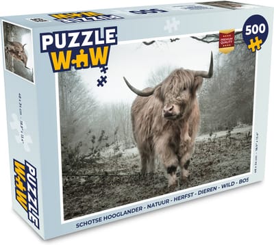 Puzzel Schotse hooglander - Natuur - Herfst - Dieren - Wild - Bos - Legpuzzel - Puzzel 500 stukjes