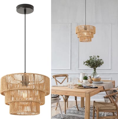 La'Moussawi ® Stijlvolle Rotan Hanglamp met Vintage Ontwerp voor Verschillende Ruimtes in Huis