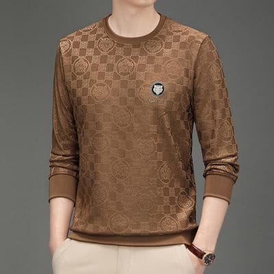 Lente en Herfst Mannen Hoodie met Lange Mouwen en Ronde Hals Mode Casual Binnenkant met Strijkijzeren Boor Een Basis Herenkleding 4XL brown