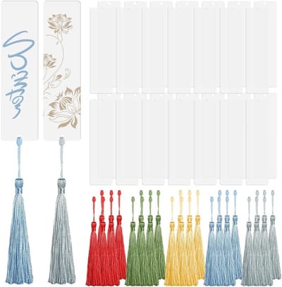 30 Stuks Lege Acrylaat Boekenleggers met 30 Multicolor Kwastjes voor Creatieve Projecten, Cadeautags en Decoratie