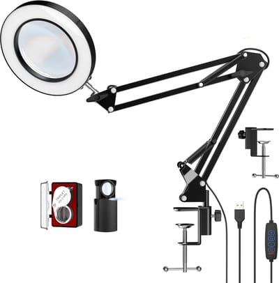 Vergrootglas Lamp - Werkplek Verlichting - Precisiewerk - 3 Kleuren 10 Helderheid - 54 cm Arm - Zwart