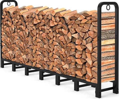 Haardhoutopslag - Houtopberging Amagabeli 8 ft Outdoor Brandhout Log Rack Open Haard Heavy Duty Brandhout Stapel Opslag Rekken Patio Deck Metalen Log Houder Stand Buisvormige Stalen Hout Stapelaar Buiten Gereedschap Accessoires Zwart