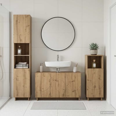 vidaXL - Badkamerkast - set - 3 - st - Artisanaal - eiken - Bewerkt - hout