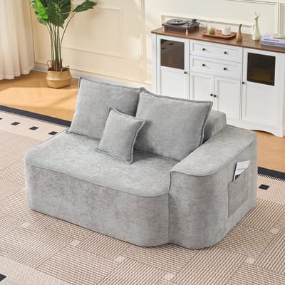 2-Zitsbank - Comfortabel en Zacht Sofa met Kussens - met Zijvakken en Zonder Montage - Grijs