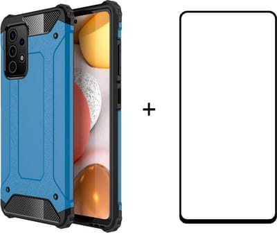 Telefoonhoesje geschikt voor Samsung Galaxy A52 silicone TPU hybride blauw hoesje + full cover glas screenprotector