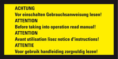 Handleiding lezen voor gebruik sticker, 4 talen 300 x 150 mm